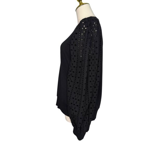 Anthropologie Othilia Imogen Women’s Small Black Eyelet Pullover Long Sleeve Top - Picture 6 of 11